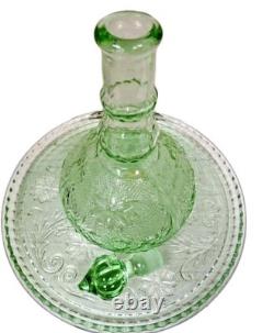 Vtg Tiara Glass 9 Pc Chantilly Green Decanter Genie Bottle Set Indiana Tray MORE