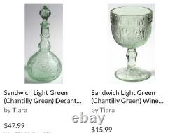 Vtg Tiara Glass 9 Pc Chantilly Green Decanter Genie Bottle Set Indiana Tray MORE