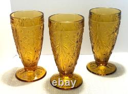 Vtg Tiara Indiana Glass Amber 13 Pc Iced Tea & Water Goblets withPitcher-Pristine