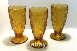 Vtg Tiara Indiana Glass Amber 13 Pc Iced Tea & Water Goblets withPitcher-Pristine