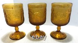 Vtg Tiara Indiana Glass Amber 13 Pc Iced Tea & Water Goblets withPitcher-Pristine
