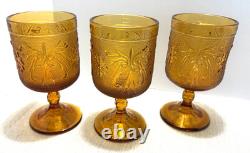 Vtg Tiara Indiana Glass Amber 13 Pc Iced Tea & Water Goblets withPitcher-Pristine