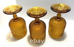 Vtg Tiara Indiana Glass Amber 13 Pc Iced Tea & Water Goblets withPitcher-Pristine