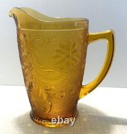 Vtg Tiara Indiana Glass Amber 13 Pc Iced Tea & Water Goblets withPitcher-Pristine