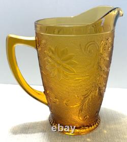 Vtg Tiara Indiana Glass Amber 13 Pc Iced Tea & Water Goblets withPitcher-Pristine