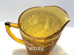 Vtg Tiara Indiana Glass Amber 13 Pc Iced Tea & Water Goblets withPitcher-Pristine