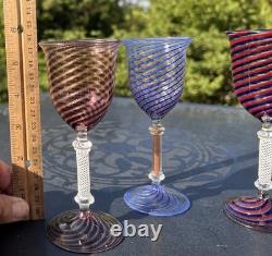 Vtg Venetian Murano 2 oz Wine Glasses Twist & Gold Adventurine Stems Set of 3