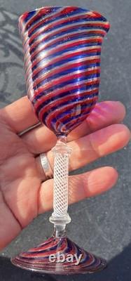 Vtg Venetian Murano 2 oz Wine Glasses Twist & Gold Adventurine Stems Set of 3