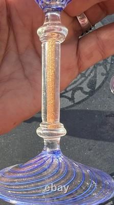 Vtg Venetian Murano 2 oz Wine Glasses Twist & Gold Adventurine Stems Set of 3