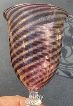 Vtg Venetian Murano 2 oz Wine Glasses Twist & Gold Adventurine Stems Set of 3