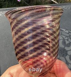 Vtg Venetian Murano 2 oz Wine Glasses Twist & Gold Adventurine Stems Set of 3