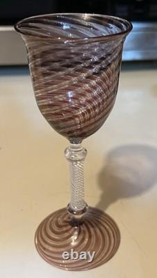 Vtg Venetian Murano 2 oz Wine Glasses Twist & Gold Adventurine Stems Set of 3