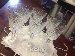 Vtg Waterford Irish Crystal Alana 5 7/8 Claret Wine Glasses(6) Original Ireland