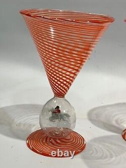 Vtg antique Bimini Werkstatte Art Glass Goblet Swirl animal Ball Stem rare wine