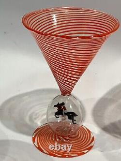 Vtg antique Bimini Werkstatte Art Glass Goblet Swirl animal Ball Stem rare wine