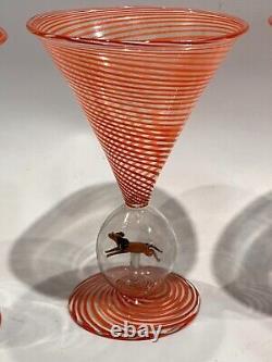Vtg antique Bimini Werkstatte Art Glass Goblet Swirl animal Ball Stem rare wine