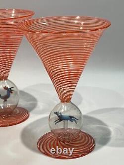 Vtg antique Bimini Werkstatte Art Glass Goblet Swirl animal Ball Stem rare wine