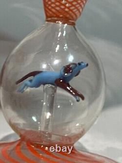 Vtg antique Bimini Werkstatte Art Glass Goblet Swirl animal Ball Stem rare wine