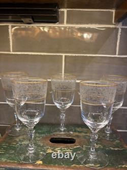 Vtg fostoria set of 5 wine glass renaissance stem 6111 6 1/8x2 5/8 gold trim