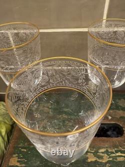 Vtg fostoria set of 5 wine glass renaissance stem 6111 6 1/8x2 5/8 gold trim