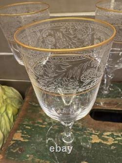 Vtg fostoria set of 5 wine glass renaissance stem 6111 6 1/8x2 5/8 gold trim