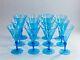 WINE GLASSES Vintage Hand Blown AQUA Glass 12pc Set MCM 50's Sangria Punch R178