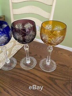 WOW! Vintage 6 Bohemian Czech Crystal Cut to Clear Wine Goblet Stem Glass 8 1/4