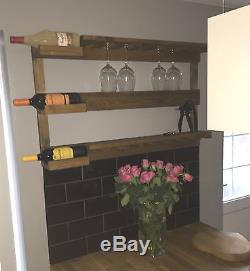 Wall Mounted Wine Rack bottle holder glass shelves vintage farmhouse style bnibF