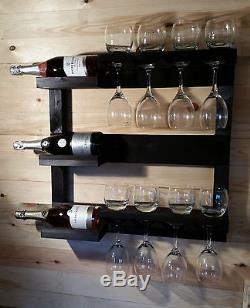 Wall Mounted Wine Rack bottle holder glass shelves vintage farmhouse style bnibF