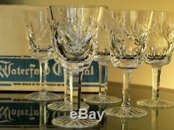 Waterford Crystal Ashling White Wine Glasses Set of 6 Vintage Boxed