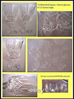 Waterford vintage set 13 signed cut glass sherry wine glasses (4245)