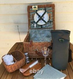 Wicker Picnic Basket Optima 2-Person Wine And Cheese Vintage Willow Suitcase