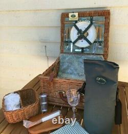 Wicker Picnic Basket Optima 2-Person Wine And Cheese Vintage Willow Suitcase