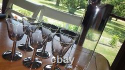 Wine Carafe Set Silver Fade 1 carafe 6 wine glasses France Cristal D'Arques EUC