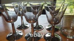 Wine Carafe Set Silver Fade 1 carafe 6 wine glasses France Cristal D'Arques EUC