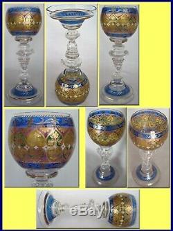 Wine Glass Goblets FRITZ HECKERT 6 Antique Bohemian 1895 Gilded Enamel (3774)
