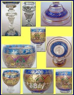 Wine Glass Goblets FRITZ HECKERT 6 Antique Bohemian 1895 Gilded Enamel (3774)