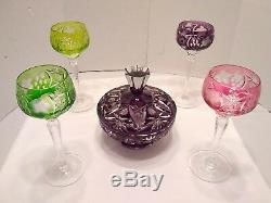 Wine Glasses Cut Vintage Fine Crystal Multi Colored 5 Piece Beautiful Set