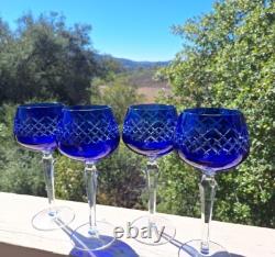 Wine Glasses Goblets Hock Cut-to-Clear Royal COBALT BLUE Set of 4
