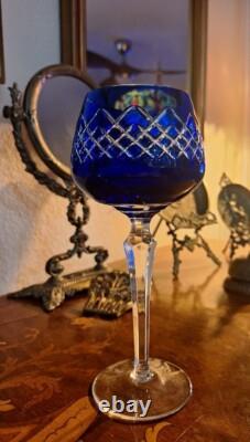 Wine Glasses Goblets Hock Cut-to-Clear Royal COBALT BLUE Set of 4