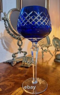 Wine Glasses Goblets Hock Cut-to-Clear Royal COBALT BLUE Set of 4