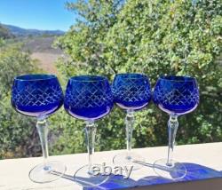Wine Glasses Goblets Hock Cut-to-Clear Royal COBALT BLUE Set of 4