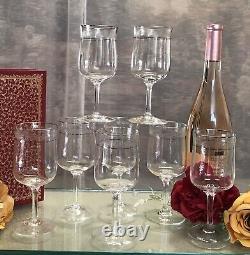 Wine Glasses Lenox Moonspun Platinum Vintage Trim Etched Rim Glassware Set 8