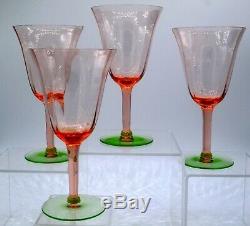 Wine Glasses Rare Watermelon Vintage Pink & Green Diamond Optic 4pcs