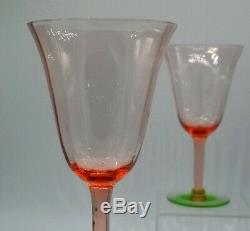 Wine Glasses Rare Watermelon Vintage Pink & Green Diamond Optic 4pcs