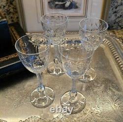 Wine Glasses, Rock-Sharpe Chantilly Cut Polished, Ornate Stem, Vintage, Set 4