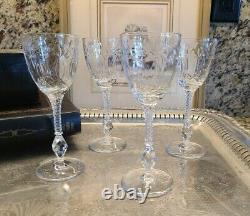 Wine Glasses, Rock-Sharpe Chantilly Cut Polished, Ornate Stem, Vintage, Set 4