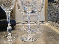 Wine Glasses, Rock-Sharpe Chantilly Cut Polished, Ornate Stem, Vintage, Set 4