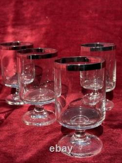 Wine Glasses Set 6 Silver Rims Rotundo Marquis By Waterford Crystal Vtg. Pedestal
