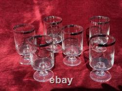 Wine Glasses Set 6 Silver Rims Rotundo Marquis By Waterford Crystal Vtg. Pedestal